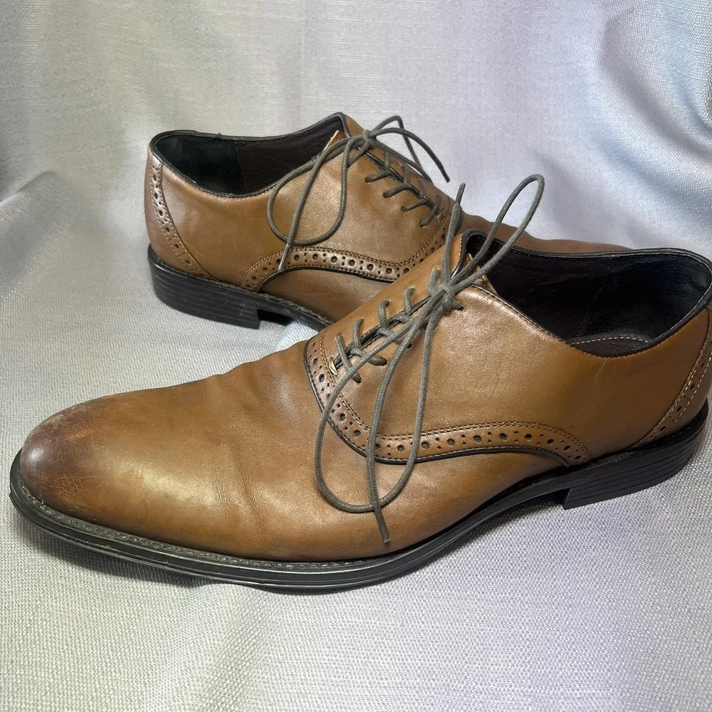 Aston Grey Collection Size 11.5 Men's Leather Oxford Lace Up Dress shoes - Brown
